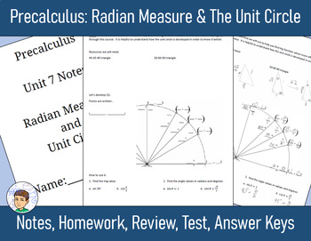 Preview of Precalculus Unit 7 - Radians & Unit Circle - Notes, Homework, Review, Answers