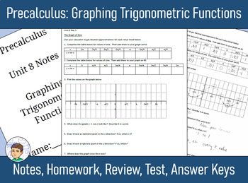 Preview of Precalculus Unit 8 - Graphing Trig Functions - Notes, Homework, Review, Answers