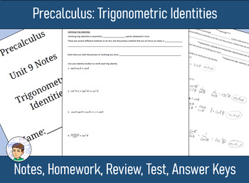 Preview of Precalculus Unit 9 - Trig Identities - Notes, Homework, Review, Answers