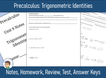 Preview of Precalculus Unit 9 - Trig Identities - Notes, HW, Review, Test, Answers