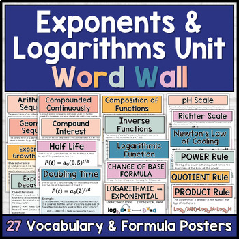 Preview of Precalculus Word Wall Math Posters - Exponential and Logarithmic Functions Unit