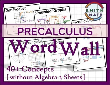 Preview of Precalculus Word Wall (without Algebra 2 sheets)