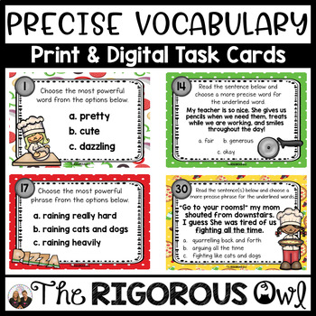 Preview of Precise Vocabulary Word Choice Task Cards - Digital Google Forms - Test Prep