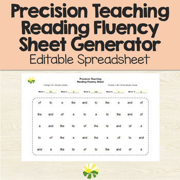 Preview of Precision Teaching Reading Fluency Sheet Generator Editable Spreadsheet