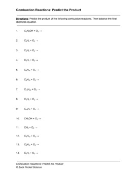 Predict the Product of Combustion Reactions Chemistry Worksheet TPT