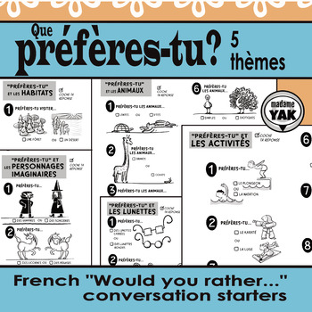 Preview of Que préfères-tu...? "Would You Rather" FRENCH Conversation Starters 5 Themes