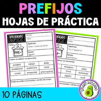 Preview of Prefijos Hojas de Práctica En Español | Prefixes  in Spanish Worksheets Editable