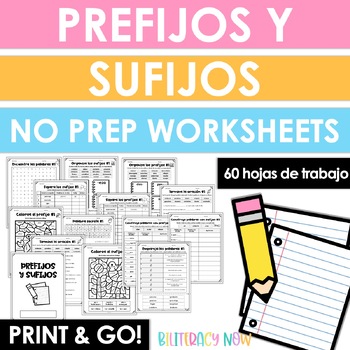 Preview of Prefijos y Sufijos Hojas de Trabajo - Spanish Prefix Suffix Worksheets