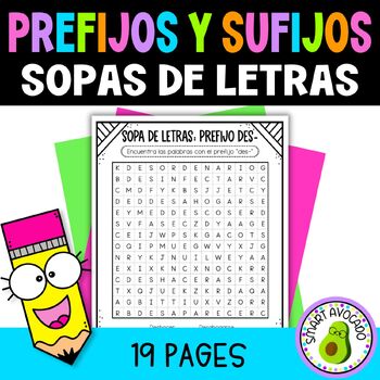 Preview of Prefijos y Sufijos Sopas de Letras - Spanish Prefixes and Suffixes Word Search