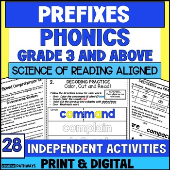 Preview of Prefix Activities for Upper Elementary-Phonics Worksheets for 3rd and 4th Grade