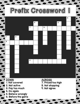 Prefix Crossword Puzzles *Mini Pack* by Hurting for Learning Matthew Hurt
