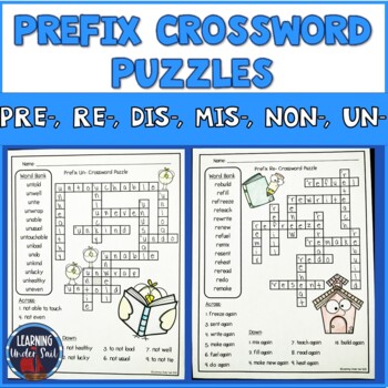 Preview of Prefix Worksheets |  Crossword Puzzles Pre-, Re-, Dis-, Un-, Mis-, Non-