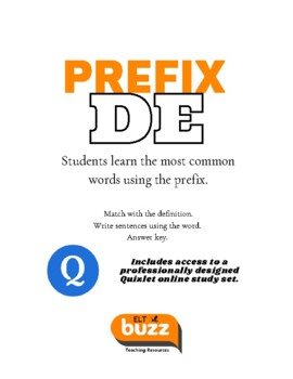 Preview of Prefix - DE.  Vocabulary. Word Study. Academic. EAP. GMAT. SAT.