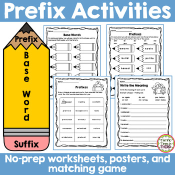 Preview of Prefix Activities: Worksheets, Posters, and Matching Game