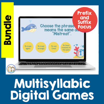 Preview of Prefix Suffix Digital Games - 2nd thru 4th Grades - Printable Version Included