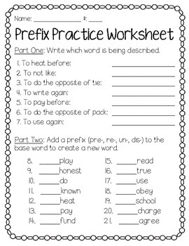 Prefix Practice Worksheet FREEBIE by Barnard Island | TpT