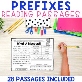 Preview of Prefixes Reading Comprehension Passages and Questions, Worksheets, Printables