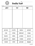 Prefix Sort - pre, re and dis - Sorting Worksheet - Prefix