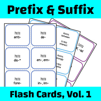 Preview of Prefix / Suffix Flash Cards Volume 1 | Print & Cut | 60 Cards