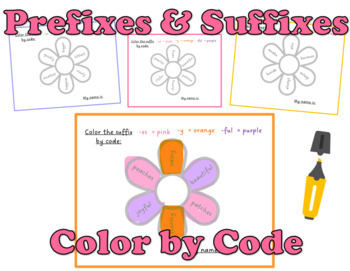 Preview of Prefix & Suffix Flower Color by Code Activity | Abeka Phonics Prefixes Suffixes