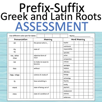 Preview of Prefix Suffix Greek and Latin Roots Assessment Data Tracker Florida BEST