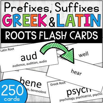 Preview of Prefix, Suffix, Greek and Latin Roots Flash Cards | Printable Flashcard Bundle