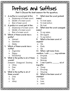 prefixsuffix quiz by second in the south teachers pay teachers