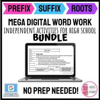 Preview of Digital Word Work Bundle for High School - Prefix Suffix Roots - No Prep