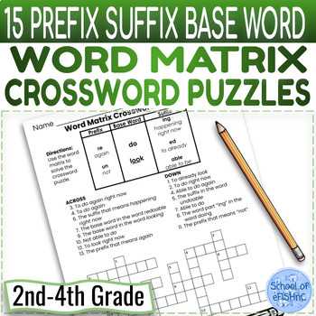 Preview of Prefix Suffix Root Morphology Crossword Puzzle Worksheets With a Word Matrix