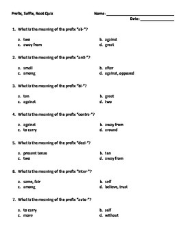 prefix suffix root test by sunshine teacher teachers
