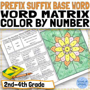Preview of Prefix Suffix Root Word Morphology Color By Number With a Word Matrix