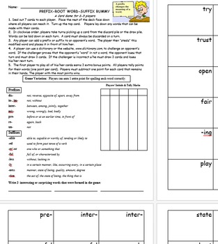 Preview of Prefix, Suffix, Root Word Rummy Card Game