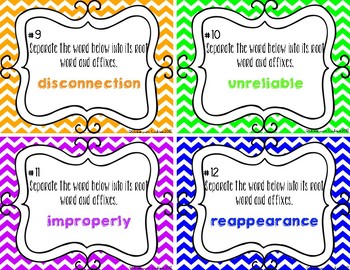 Prefix, Suffix, & Root Word Task Cards For Grades 1, 2, 3, 4, & 5