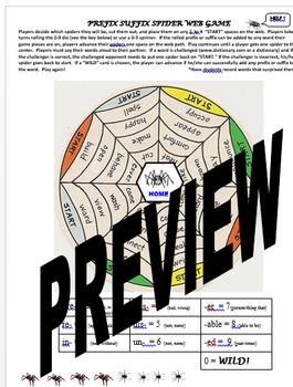 Preview of Prefixes, Suffixes, Root Words  Spider Web Game