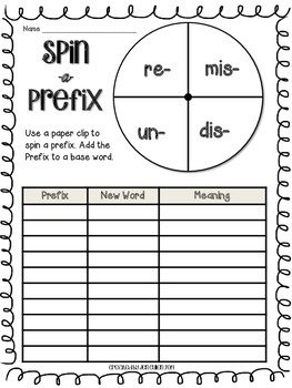 prefix suffix spin by sparkling in second grade tpt