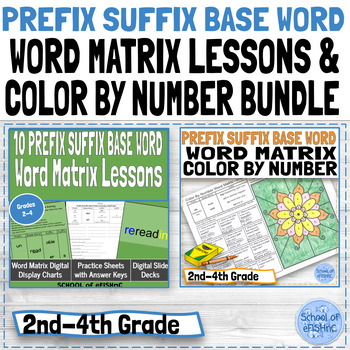 Preview of Prefix & Suffix Word Building Word Matrix Worksheets & Color By Number Bundle