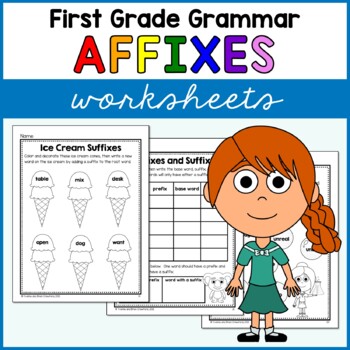 Preview of Prefix, Suffix, and Base Word Worksheets First Grade Grammar No Prep Printables