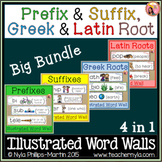Prefix Suffix and Greek and Latin Roots Word Wall Bundle - 4 in 1