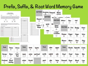 Preview of Prefix, Suffix, and Root Word Memory Game Activity