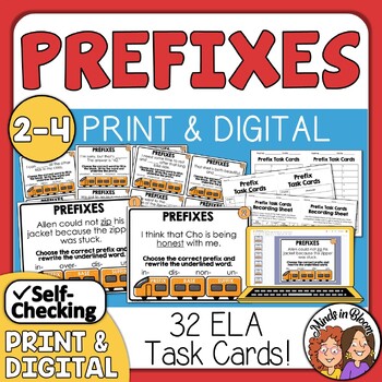 Preview of Prefixes Task Cards with Differentiated Response | Print, Google, & Easel!