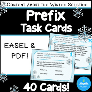 Preview of Prefix Task Cards - PDF and EASEL - Science, History and Prefix Practice!