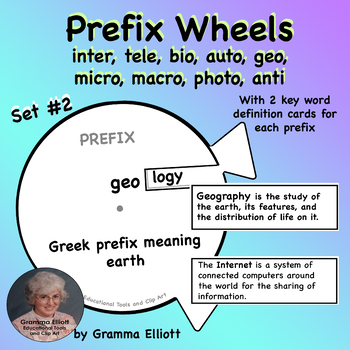 Preview of Prefix Activity Wheels Set 2  Prefixes anti, auto, bio, geo, inter, macro, micro