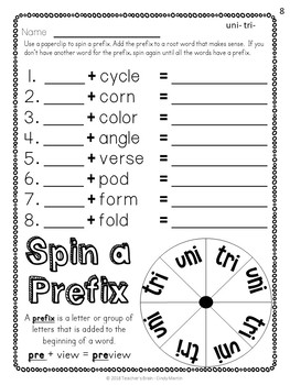 Prefix Worksheets Activities by Teacher's Brain - Cindy Martin | TpT