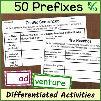 Preview of Prefix Worksheets and Word Building Cards – Differentiated Grammar Skills