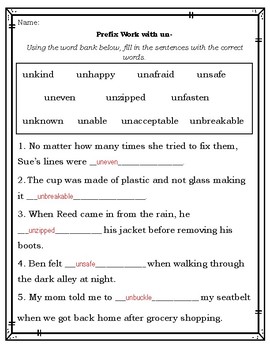 Prefix Worksheets to Practice Un- Re- Dis- Pre- In- by Katie Allen