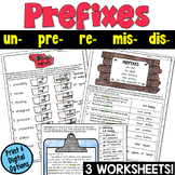 Prefix Worksheets (un, re, pre, mis, dis): Print and Digital