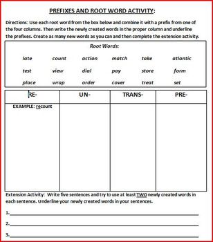 Prefix and Root Words Activity by Daniel Fiore | TpT