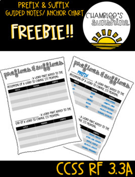 Preview of Prefix and Suffix ANCHOR CHART & GUIDED NOTES freebie!