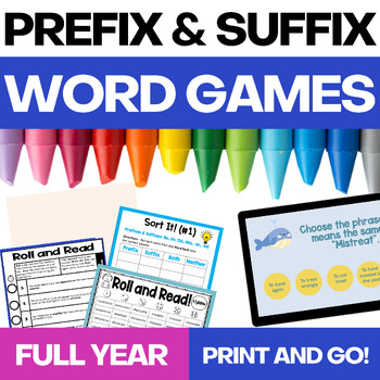 Preview of Prefix and Suffix Games -  Prefix and Suffix Bundle -Decodable Word Lists