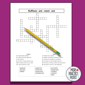 Prefix and Suffix Crossword Puzzles Upper Elementary by More Practice